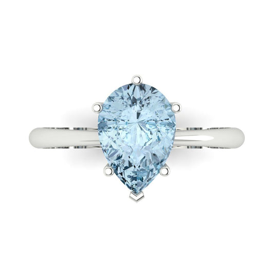 2 cttw Natural Aquamarine Solitaire  Engagement Ring - Solid White Gold (VVS1, Pear Cut,10x7mm)
