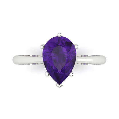 2 cttw Natural Amethyst Solitaire  Engagement Ring - Solid Gold (Pear Cut,10x7mm)