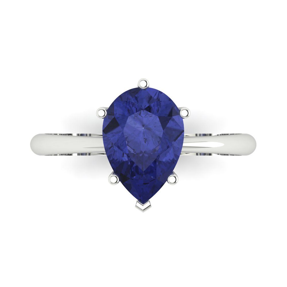 2 cttw Simulated Tanzanite Solitaire  Engagement Ring - Solid Gold (Pear Cut,10x7mm)