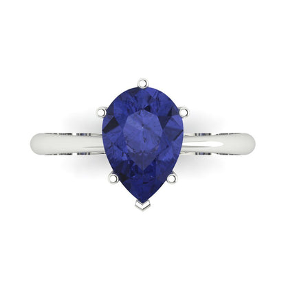 2 cttw Simulated Tanzanite Solitaire  Engagement Ring - Solid Gold (Pear Cut,10x7mm)