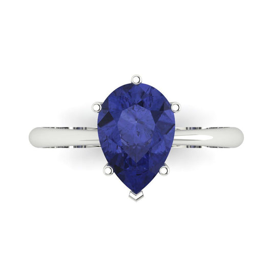 2 cttw Simulated Tanzanite Solitaire  Engagement Ring - Solid White Gold (VVS1, Pear Cut,10x7mm)