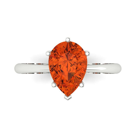 2 cttw Zirconia Simulated Red Diamond Solitaire  Engagement Ring - Solid White Gold (VVS1, Pear Cut,10x7mm)