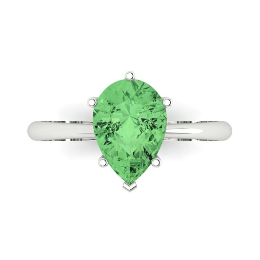 2 cttw Zirconia Simulated Green Diamond Solitaire  Engagement Ring - Solid White Gold (VVS1, Pear Cut,10x7mm)