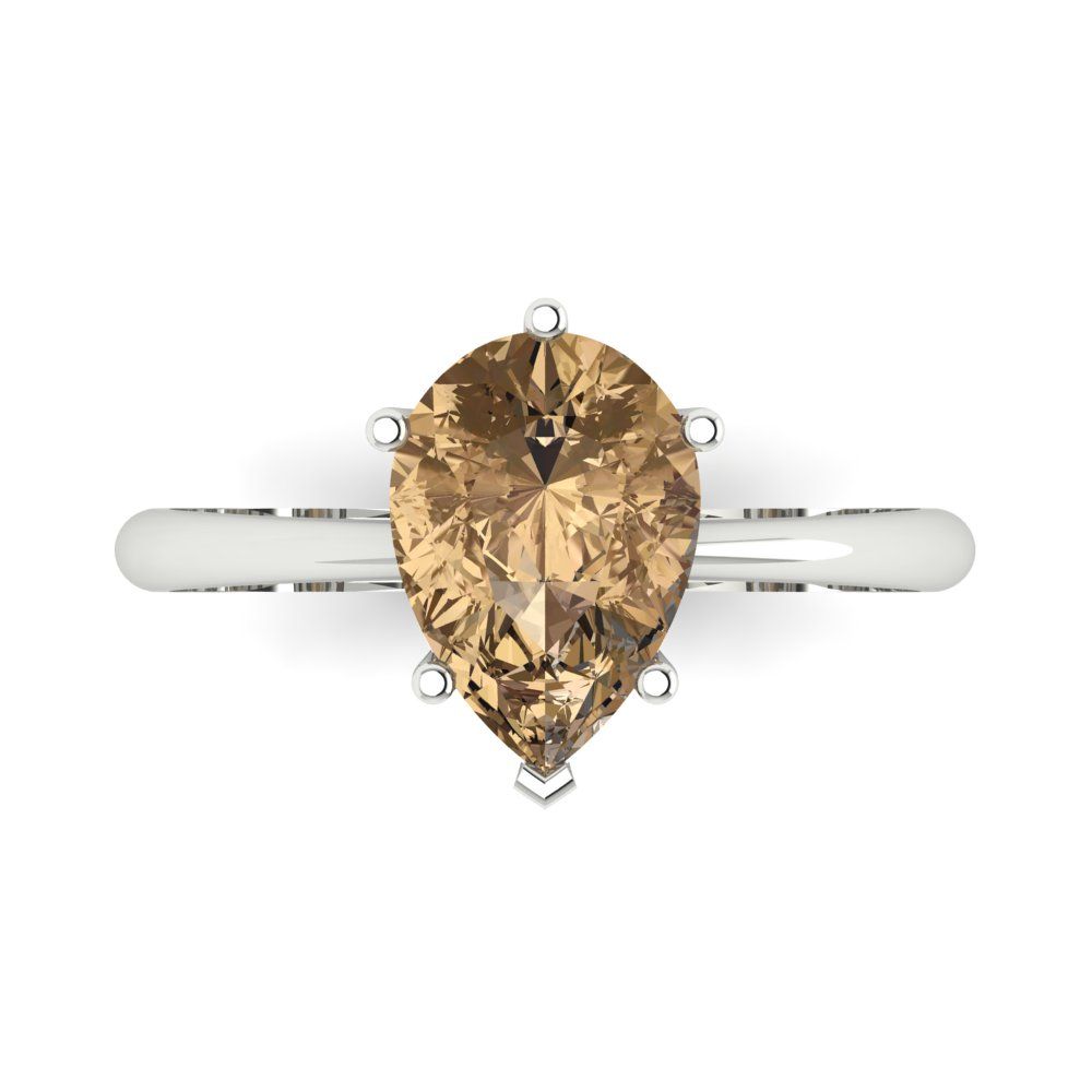 2 cttw Zirconia Simulated Champagne Diamond Solitaire  Engagement Ring - Solid White Gold (VVS1, Pear Cut,10x7mm)