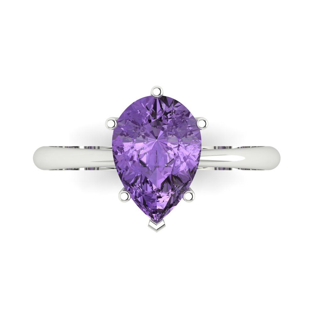 2 cttw Simulated Alexandrite Solitaire  Engagement Ring - Solid Gold (Pear Cut,10x7mm)