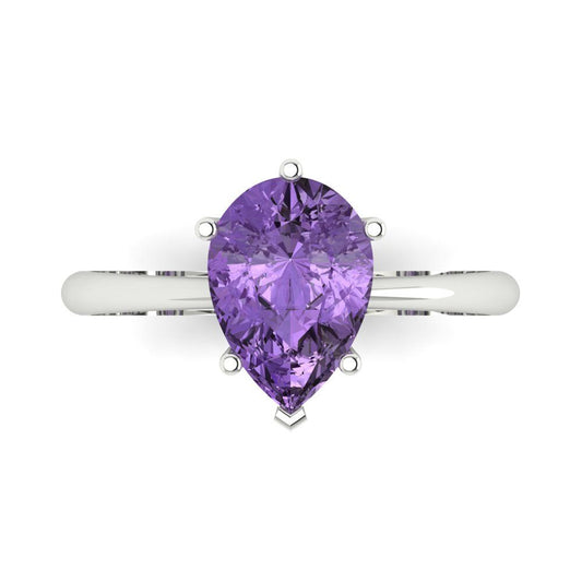 2 cttw Simulated Alexandrite Solitaire  Engagement Ring - Solid White Gold (VVS1, Pear Cut,10x7mm)