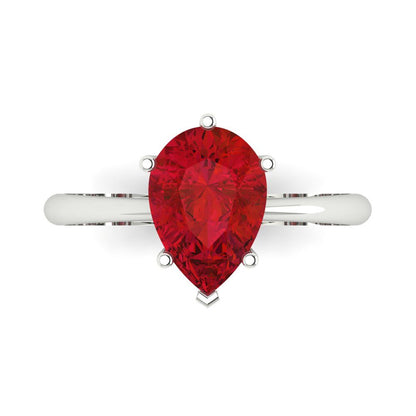 2 cttw Simulated Ruby Solitaire  Engagement Ring - Solid White Gold (VVS1, Pear Cut,10x7mm)