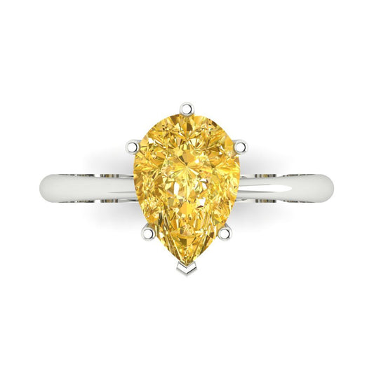 2 cttw Zirconia Simulated Yellow Diamond Solitaire  Engagement Ring - Solid White Gold (VVS1, Pear Cut,10x7mm)