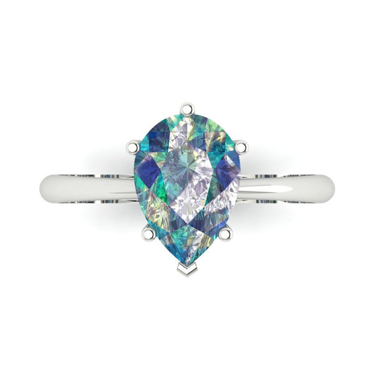 2 cttw Blue Moissanite Solitaire  Engagement Ring - Solid White Gold (VVS1, Pear Cut,10x7mm)