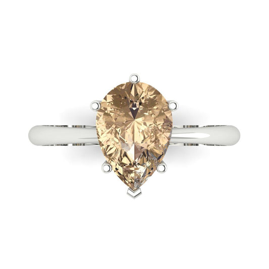 2 cttw Yellow Moissanite Solitaire  Engagement Ring - Solid White Gold (VVS1, Pear Cut,10x7mm)