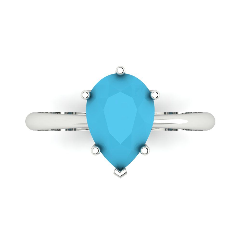 2 cttw Simulated Turquoise Solitaire  Engagement Ring - Solid Gold (Pear Cut,10x7mm)