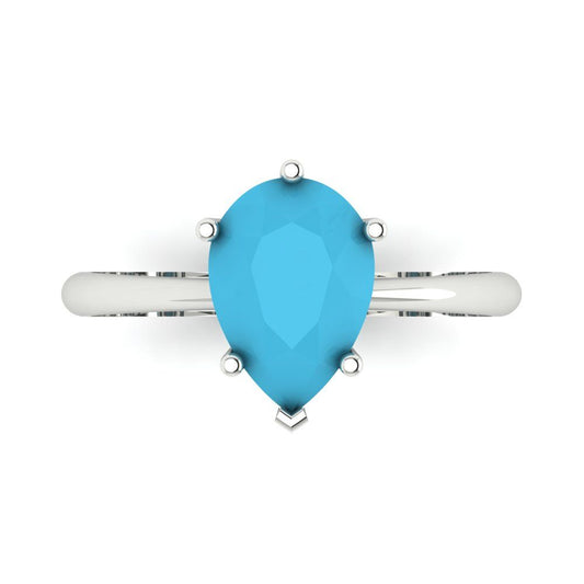 2 cttw Simulated Turquoise Solitaire  Engagement Ring - Solid White Gold (VVS1, Pear Cut,10x7mm)