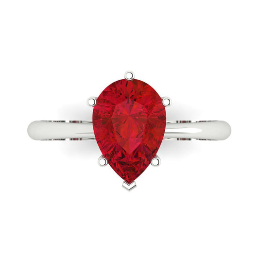 2 cttw Simulated Pink Tourmaline Solitaire  Engagement Ring - Solid White Gold (VVS1, Pear Cut,10x7mm)