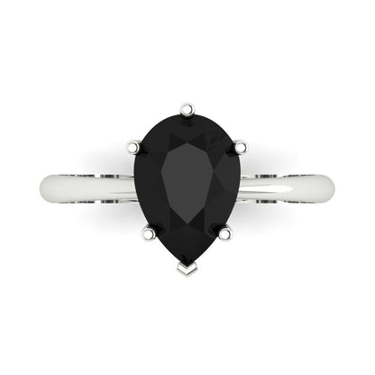 2 cttw Natural Onyx Solitaire  Engagement Ring - Solid Gold (Pear Cut,10x7mm)