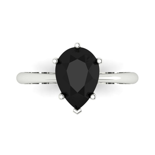 2 cttw Natural Onyx Solitaire  Engagement Ring - Solid White Gold (VVS1, Pear Cut,10x7mm)