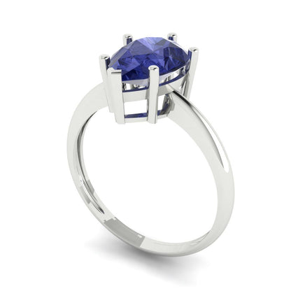 2 cttw Simulated Tanzanite Solitaire  Engagement Ring - Solid Gold (Pear Cut,10x7mm)