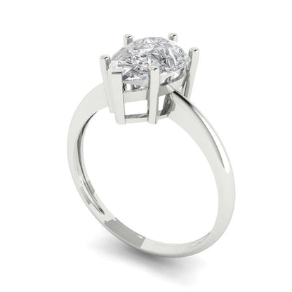 2.0 ct Brilliant Pear Cut Natural Diamond Stone Clarity VS1-2 Color G-H White Gold Solitaire Ring