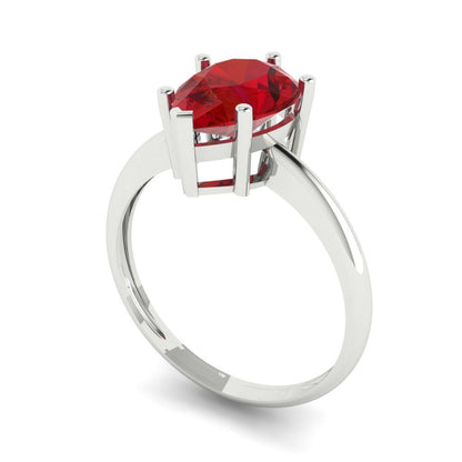 2 cttw Simulated Ruby Solitaire  Engagement Ring - Solid White Gold (VVS1, Pear Cut,10x7mm)