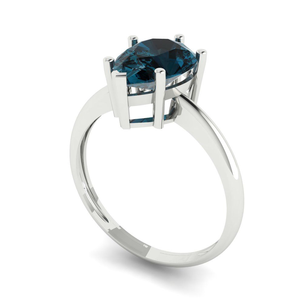 2 cttw Natural London Blue Topaz Solitaire  Engagement Ring - Solid Gold (Pear Cut,10x7mm)