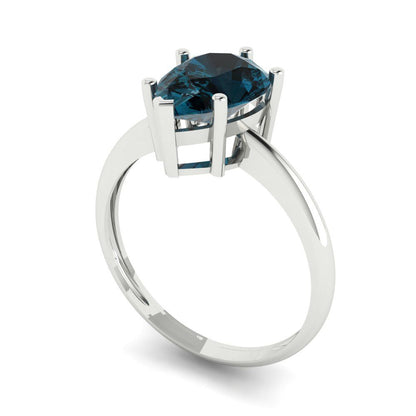 2 cttw Natural London Blue Topaz Solitaire  Engagement Ring - Solid Gold (Pear Cut,10x7mm)