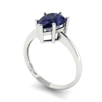 2 cttw Simulated Blue Sapphire Solitaire  Engagement Ring - Solid White Gold (VVS1, Pear Cut,10x7mm)