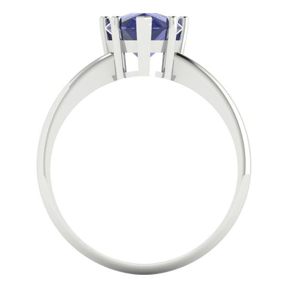 2 cttw Simulated Tanzanite Solitaire  Engagement Ring - Solid Gold (Pear Cut,10x7mm)