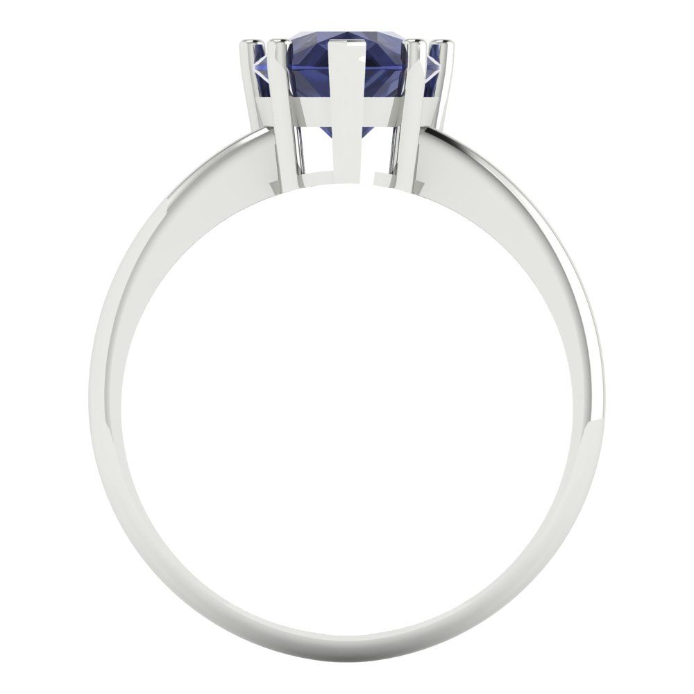 2 cttw Simulated Blue Sapphire Solitaire  Engagement Ring - Solid White Gold (VVS1, Pear Cut,10x7mm)
