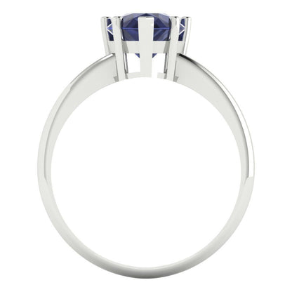 2 cttw Simulated Blue Sapphire Solitaire  Engagement Ring - Solid White Gold (VVS1, Pear Cut,10x7mm)