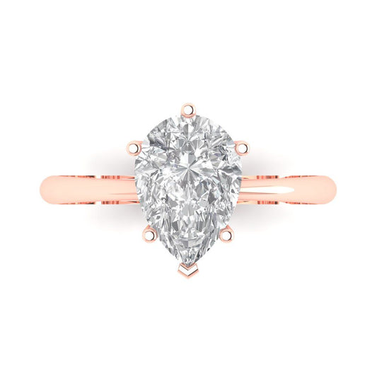 2 cttw White Sapphire Solitaire  Engagement Ring - Solid Rose Gold (VVS1, Pear Cut,10x7mm)