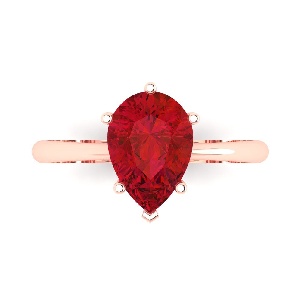 2 cttw Simulated Pink Tourmaline Solitaire  Engagement Ring - Solid Gold (Pear Cut,10x7mm)