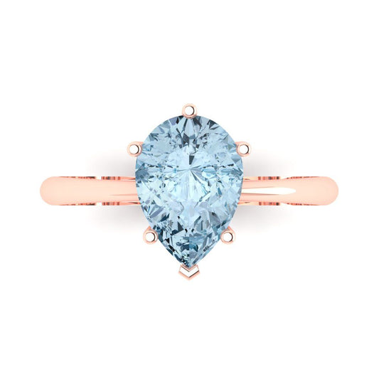 2 cttw Natural Sky Blue Topaz Solitaire  Engagement Ring - Solid Rose Gold (VVS1, Pear Cut,10x7mm)