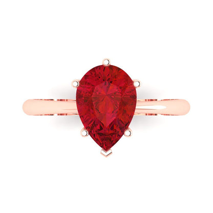 2 cttw Simulated Ruby Solitaire  Engagement Ring - Solid Gold (Pear Cut,10x7mm)