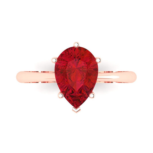 2 cttw Simulated Ruby Solitaire  Engagement Ring - Solid Rose Gold (VVS1, Pear Cut,10x7mm)