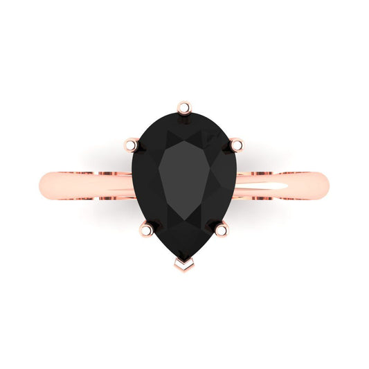 2 cttw Natural Onyx Solitaire  Engagement Ring - Solid Rose Gold (VVS1, Pear Cut,10x7mm)