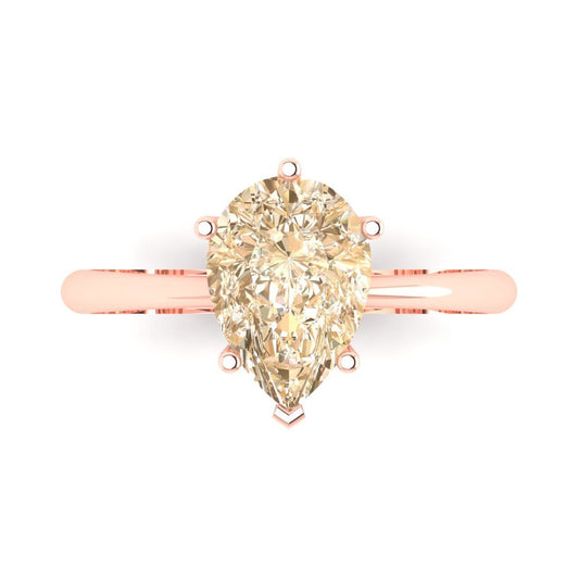 2 cttw Natural Morganite Solitaire  Engagement Ring - Solid Rose Gold (VVS1, Pear Cut,10x7mm)