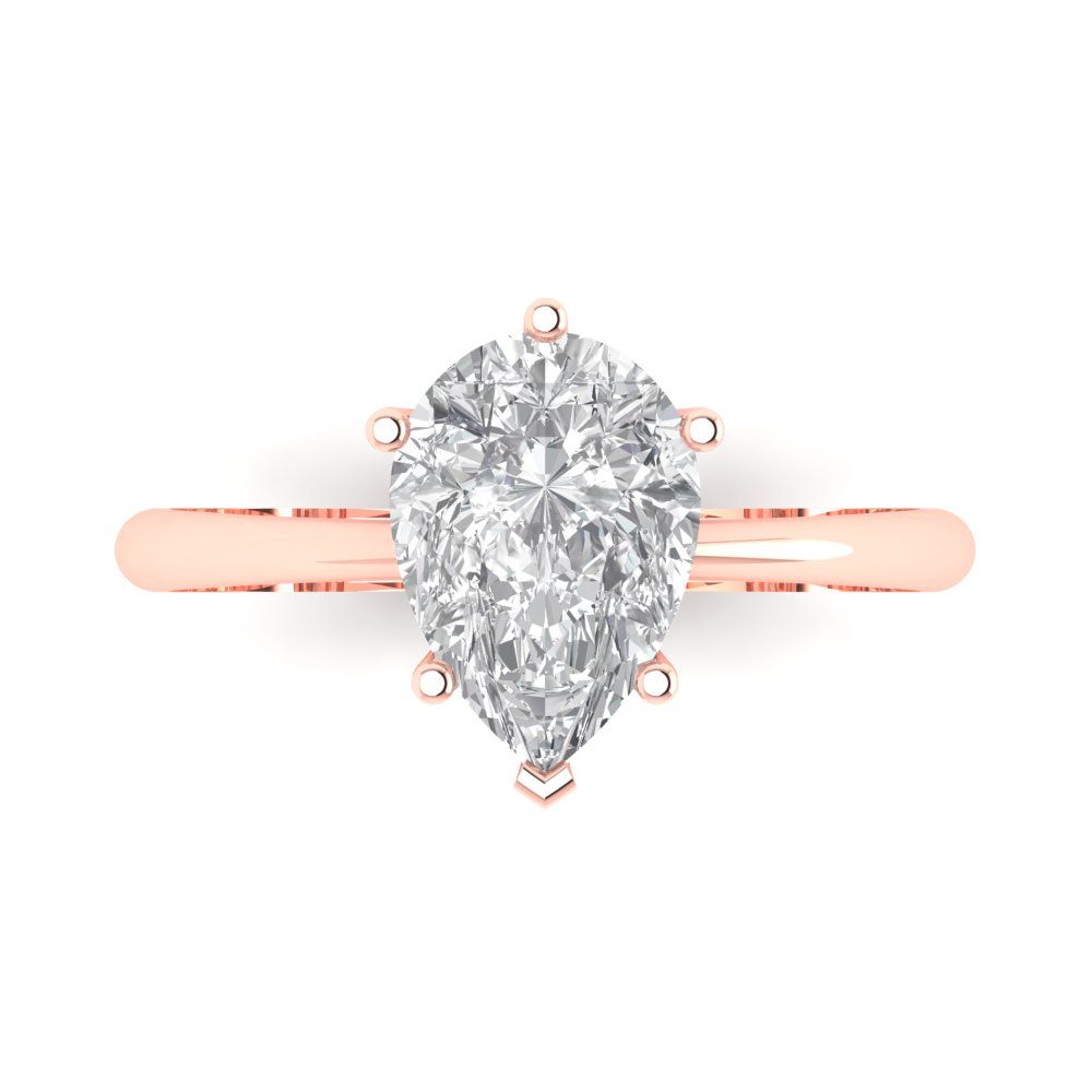 2. ct Brilliant Pear Cut Natural Diamond Stone Clarity VS1-2 Color G-H Rose Gold Solitaire Ring