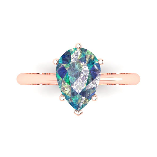 2 cttw Blue Moissanite Solitaire  Engagement Ring - Solid Rose Gold (VVS1, Pear Cut,10x7mm)