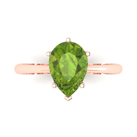 2 cttw Natural Peridot Solitaire  Engagement Ring - Solid Rose Gold (VVS1, Pear Cut,10x7mm)