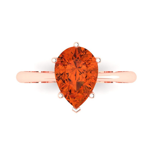 2 cttw Zirconia Simulated Red Diamond Solitaire  Engagement Ring - Solid Rose Gold (VVS1, Pear Cut,10x7mm)