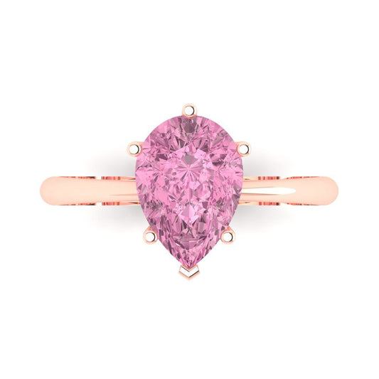 2 cttw Zirconia Simulated Pink Diamond Solitaire  Engagement Ring - Solid Rose Gold (VVS1, Pear Cut,10x7mm)
