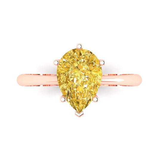 2 cttw Natural Citrine Solitaire  Engagement Ring - Solid Rose Gold (VVS1, Pear Cut,10x7mm)