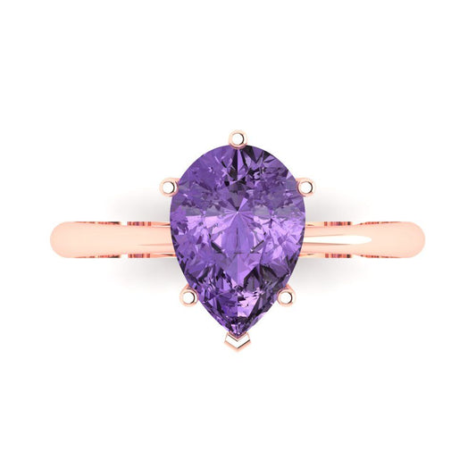 2 cttw Simulated Alexandrite Solitaire  Engagement Ring - Solid Rose Gold (VVS1, Pear Cut,10x7mm)