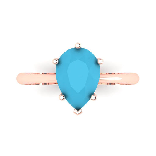 2 cttw Simulated Turquoise Solitaire  Engagement Ring - Solid Rose Gold (VVS1, Pear Cut,10x7mm)