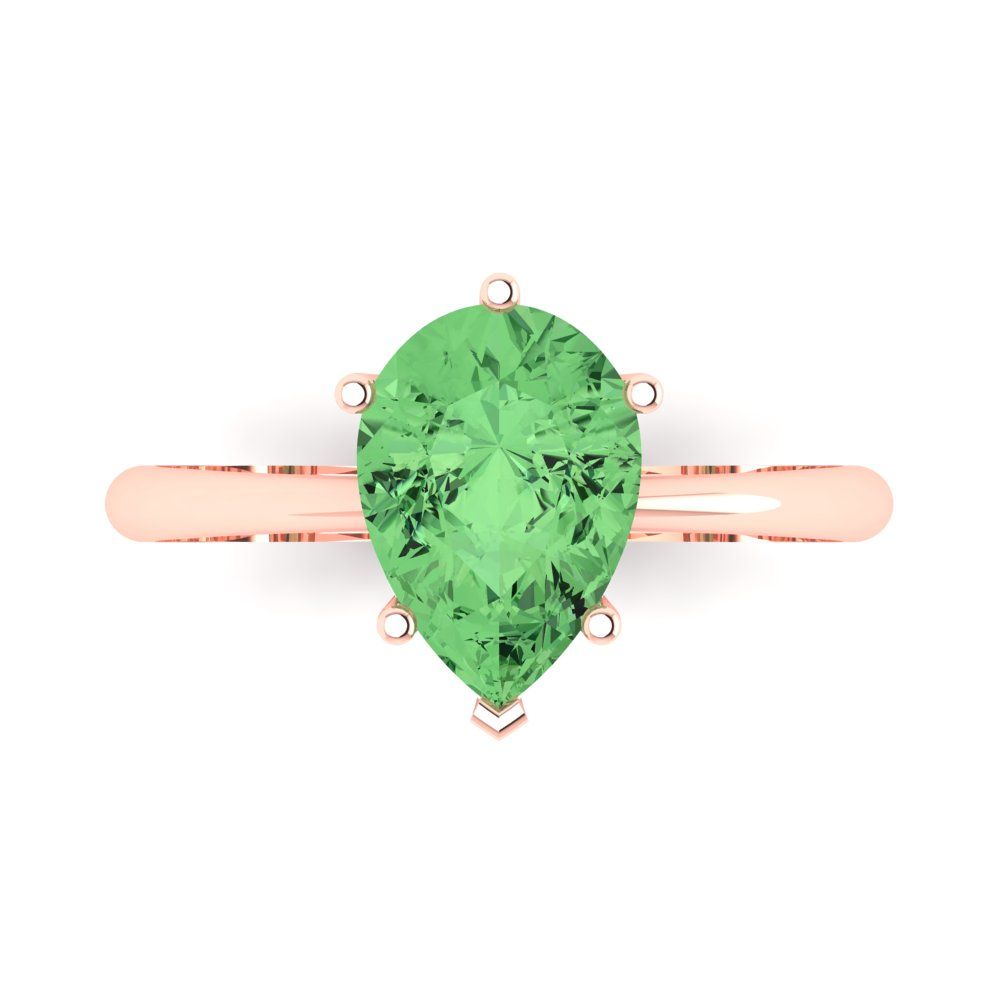 2 cttw Zirconia Simulated Green Diamond Solitaire  Engagement Ring - Solid Gold (VVS1, Pear Cut,10x7mm)