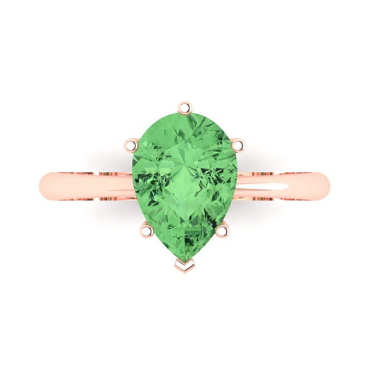 2 cttw Zirconia Simulated Green Diamond Solitaire  Engagement Ring - Solid Rose Gold (VVS1, Pear Cut,10x7mm)