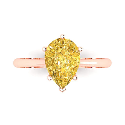 2 cttw Zirconia Simulated Yellow Diamond Solitaire  Engagement Ring - Solid Gold (VVS1, Pear Cut,10x7mm)