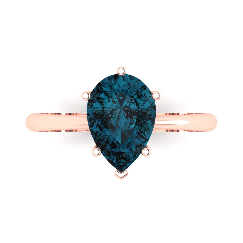 2 cttw Natural London Blue Topaz Solitaire  Engagement Ring - Solid Gold (Pear Cut,10x7mm)