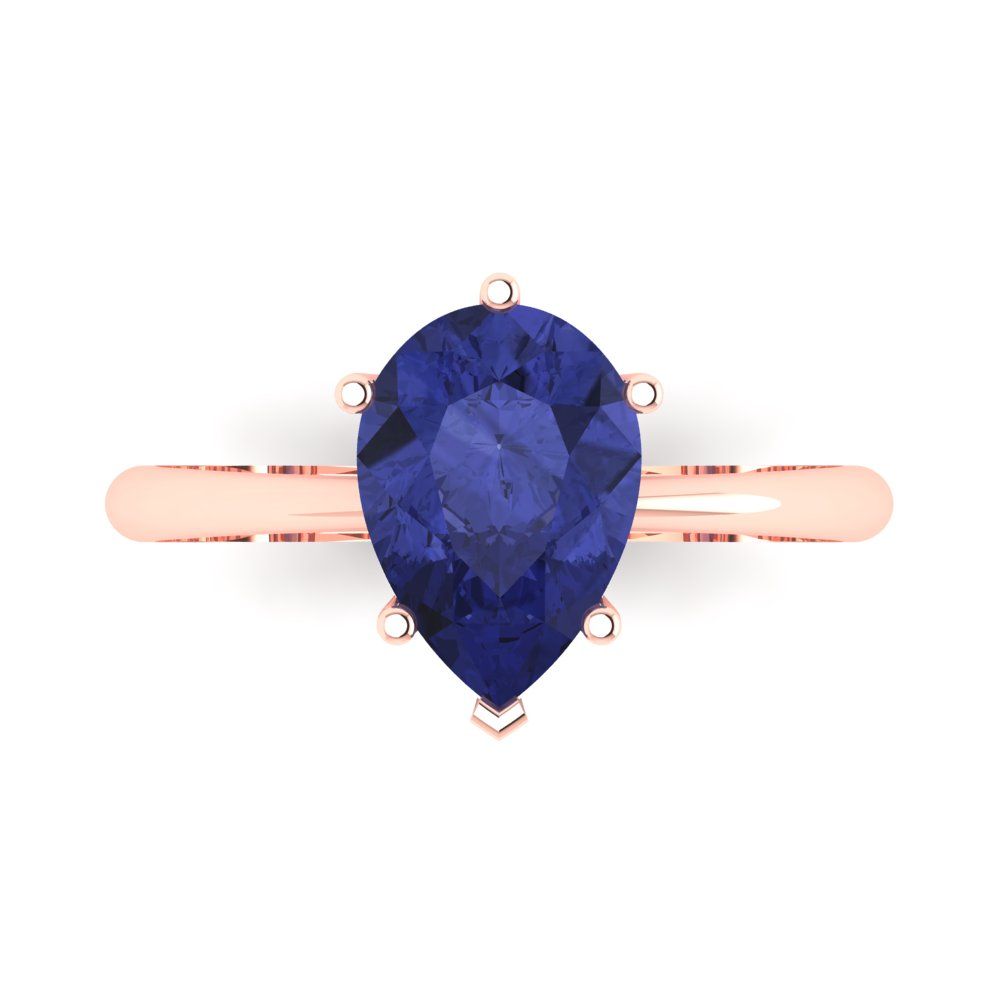 2 cttw Simulated Tanzanite Solitaire  Engagement Ring - Solid Gold (Pear Cut,10x7mm)