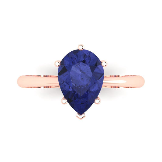 2 cttw Simulated Tanzanite Solitaire  Engagement Ring - Solid Rose Gold (VVS1, Pear Cut,10x7mm)