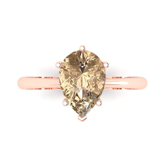 2 cttw Yellow Moissanite Solitaire  Engagement Ring - Solid Rose Gold (VVS1, Pear Cut,10x7mm)